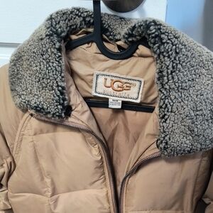 UGG Women's Gold Down Puffer Jacket with Faux/Detachable Shearling Collar